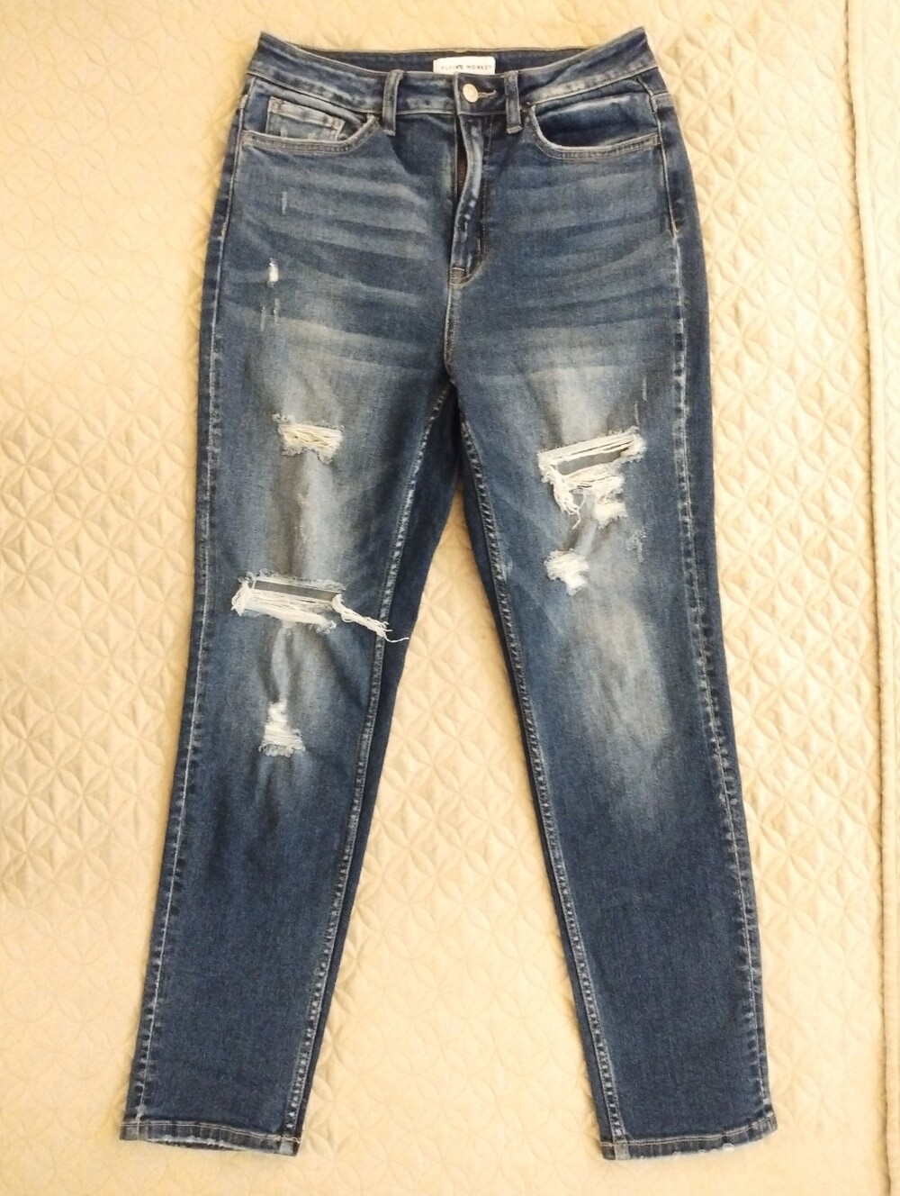 Flying Monkey High Rise Distressed Straight Leg Style F4096 Stretch Jeans Sz 27